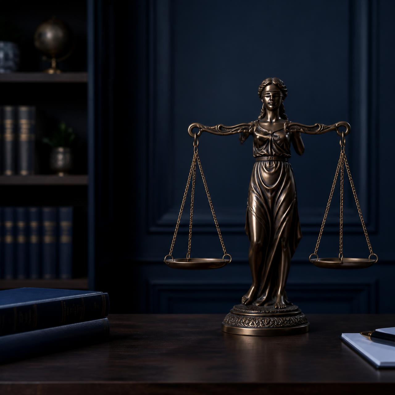 Estátua da justiça no escritório WS Advogados